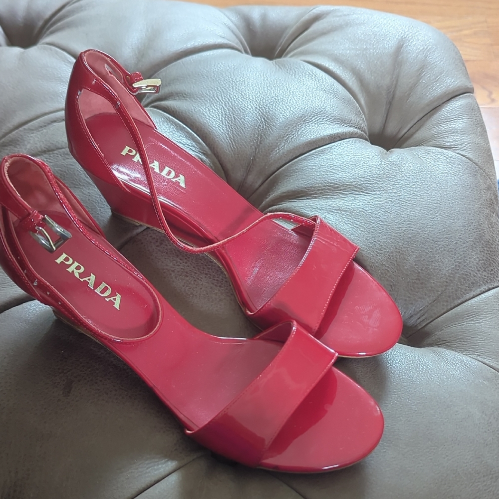 Prada Red Heeled Shoes with Modern Design